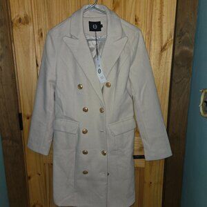 Cream Double-Breasted Coat | Gold Button Detail | New With Tags | Size S